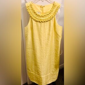 London Times Sunlit Yellow Dress with Textured Neckline
